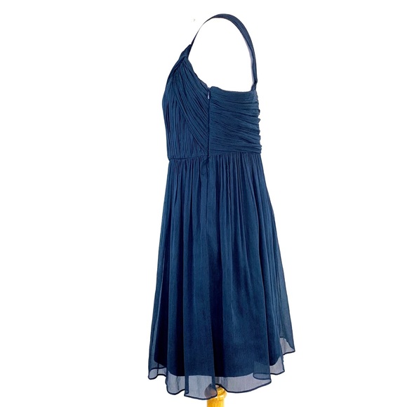 J. Crew Lucienne One Shoulder Dress Silk Navy Blue Chiffon Silk Ladies Sz 10P - Picture 4 of 8
